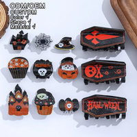Nouvelles pinces à cheveux ODM/OEM sur le thème de Halloween pour femmes, accessoires fantaisie en acrylique en forme de crâne, chauve-souris, château, toile d'araignée et cercueil