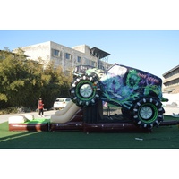Château gonflable personnalisé Monster Truck avec toboggan aquatique et piscine amovible
