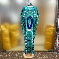 Kaftan d'été bleu décontracté à manches courtes, style moyen-oriental et africain Bubu, imprimé, grande taille, en polyester infroissable, pour la plage