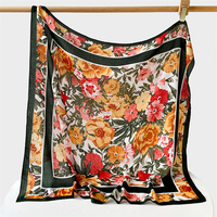 Écharpe carrée en satin de soie de luxe gris et rose imprimée 90 cm pour femme, accessoire de mode pour la tête et les sacs