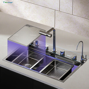 多機能3穴滝ステンレス鋼手作りスクエアキッチンシンク多孔質大型シングルスロットインテリジェント - Product Image 4