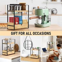 Support de rangement de bureau à deux couches en bois massif avec tiroir pour la collection de livres de table basse de cuisine ou d'outils à double niveau