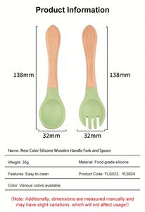 Juego de cucharas de silicona sin BPA con mango de madera, utensilios de aprendizaje para bebés - Product Image 2