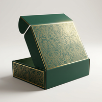 Boîte d'expédition en carton vert personnalisée avec logo, motif floral en feuille d'or, carton ondulé pour cadeaux, pour les marques DTC