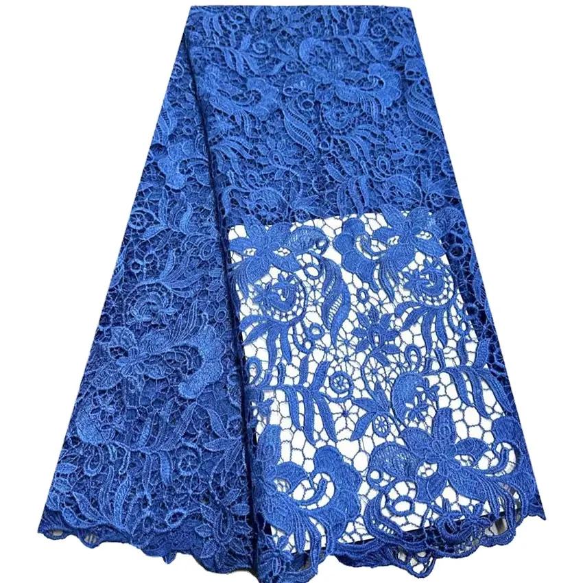Bleu français soluble dans l'eau polyester broderie robe coudre cordon dentelle tissu 5 Yards