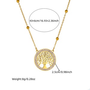 <b>Tree</b> Of Life Pendant <b>Necklace</b> Set Stainless Steel Stud Earrings Women's Fashion Jewelry Party Accessories Gold Tone Hollow - Product Image 5