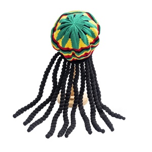 Bonnets, Bérets, Casquettes rayées, Chapeaux en fil tressé pour perruques, style européen-américain, à motifs feuille arc-en-ciel, pour Halloween, Hip-hop, Reggae, <span class=keywords><strong>Dreadlocks</strong></span> - Product Image 1