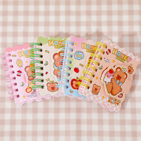 Carnet spirale A7, 80 feuilles, 80 g/m², couverture adhésive, bord ondulé, 4 motifs oursons, mini format de poche, papeterie étudiante, vente en gros
