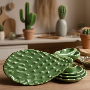 Assiette de service décorative en céramique bio Fuente Cactus 32x17cm, verte - Product Image 3