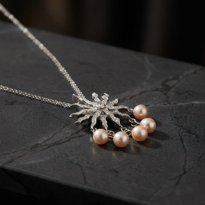 Collier pendentif étoile argentée avec perles d'eau douce roses, bijoux romantiques et élégants pour femmes, chaîne serpent plaquée argent 925 - Product Image 3
