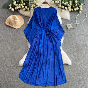 Autunno nuovo stile alla moda temperamento manica a pipistrello girocollo allentato a-line abito da donna plissettato Boutique all'ingrosso - Product Image 5