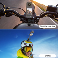 180 °   Support de casque de moto rotatif avec verrouillage à engrenage, base à vis 1/4 pour caméras d'action sur surfaces courbes, compatible GoPro Insta360 DJI