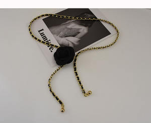 Tasarımcı kamelya çiçek vücut zincir örgü deri kumaş gül bel göbek zinciri kemerler kadın moda göbek takısı aksesuarları - Product Image 6