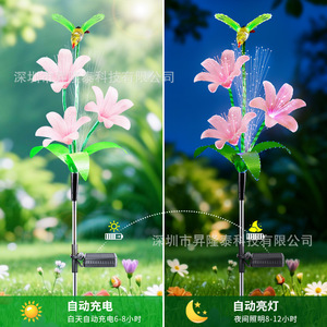 Solar Garden <b>Lights</b> <b>Led</b> Fiber Optic Lily Hummingbird Decorative Outdoor Lawn Yard <b>Light</b> Water Resistant Free Standing - Product Image 2