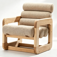 Fauteuil d'appoint moderne en bois massif avec revêtement en tissu, coussin roulé, fauteuil lounge pour salon, hôtel, villa