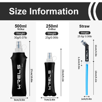 Bouteille d'eau souple WRELS, faible MOQ, prête à être expédiée, bouteille d'eau de sport en TPU anti-fuite, marathon, course à pied, légère, durable, gourde souple
