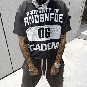 Camiseta masculina com estampa dtg de tela 100% algodão, camiseta personalizada com caixa gráfica de lavagem ácida, roupa de rua pesada e quadrada