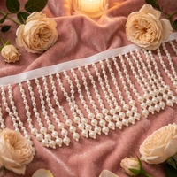 Bordure en dentelle perlée faite à la main, chaîne de perles, tissage de perles, bordure à pompons pour robe de mariée, accessoires de vêtements DIY