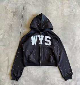 Sudadera recortada cuadrada de primera calidad para hombre, ropa de calle personalizable, Sudadera con capucha con logotipo personalizado transpirable, estampado informal, estilo de invierno - Product Image 1