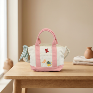Fashion Fruit Embroidery for and White Cotton Twill Canvas <b>Mini</b> <b>Tote</b> & Crossbody <b>Bag</b> - Product Image 2