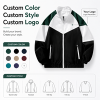 Veste de sport pour homme avec logo personnalisé, blocs de couleur, fermeture éclair intégrale, coupe ajustée, légère, coupe-vent, pour yoga, course à pied, vêtements de sport, veste athlétique