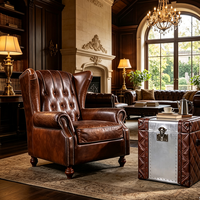 Luxuriöser Amerikanischer Vintage Chesterfield Sessel aus Echtem Leder mit Geknöpfter Rückenlehne, Gerollten Armlehnen und Hoher Lehne