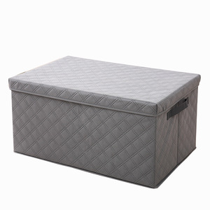 Clothing Organizer Box Non-Woven Fabric Diamond Pattern Rectangle <b>Storage</b> Box With Lid For Bedroom Office Use - Product Image 5