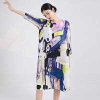 Robe plissée à col montant pour femme Miyake, décontractée, ample, extensible, imprimé graffiti, disponible en grandes tailles, ODM