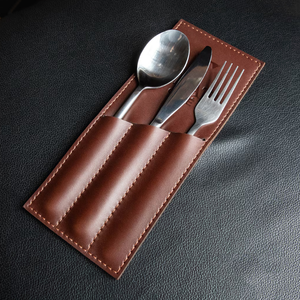 Bolsa de cubertería de cuero PU de diseño moderno, organizador de utensilios personalizado de viaje para uso en cafetería, Bar, restaurante - Product Image 6