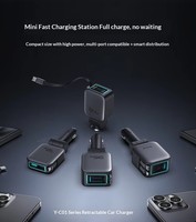 Chargeur de voiture rétractable rapide 5 en 1 99W, chargeur de voiture USB C, charge rapide avec câbles rétractables, port USB LED, adaptateur de chargeur de voiture