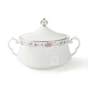 ชามเซรามิกเคลือบข้าว Tureen พร้อมฝาปิด