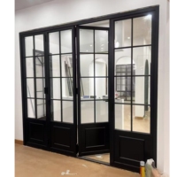 Portes d'entrée en alliage d'aluminium de style rétro français, finition moderne, coupe-vent, pour villa, balcon, double porte extérieure à quatre panneaux