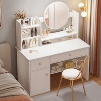 Table de toilette de luxe personnalisée en panneau de fibres de bois blanc avec miroir LED à 3 niveaux de luminosité pour chambre à coucher