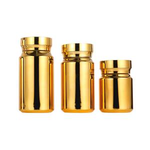 高級80ml 120mlゴールドシルバーカラーストックラウンド形状PSプラスチック製薬瓶ピルカプセルスクリューキャップ付き - Product Image 6