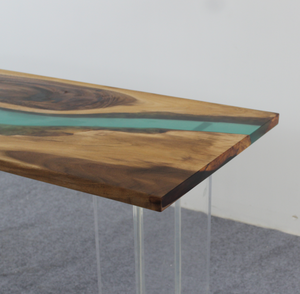 Muebles de Interior de Madera de <span class=keywords><strong>Nogal</strong></span> Verde, Encimeras de Resina Epoxi, Mesa de Resina Epoxi con Borde Natural - Product Image 3