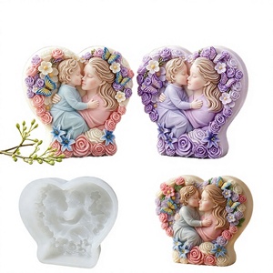 Moule en silicone réutilisable en forme de cœur floral 3D pour la mère et l'enfant, idéal pour savons faits main, bougies DIY, créations en plâtre et outils de pâtisserie - Go DM1375 - Product Image 2