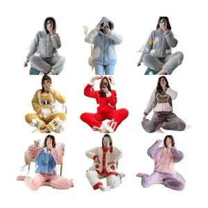 Fleece Pajamas for Women Warm Thick Soft Comfy Fluffy Pajamas Set Pullover  Pants Loose Plush Long Sleeves Hooded Clothes for Winter Sleepwear