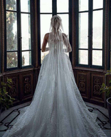 Robe de mariée de luxe col en V, coupe sirène, avec strass brillants et dentelle perlée, grande taille, traîne détachable