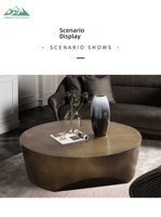 Table basse ronde moderne Wayon en métal, plateau doré de luxe avec base noire pour la décoration du salon