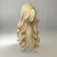 Perruque synthétique coréenne AliExpress la plus vendue pour femme, cheveux longs dorés clairs, raie au milieu, frange, grandes ondulations, peut être permanentée