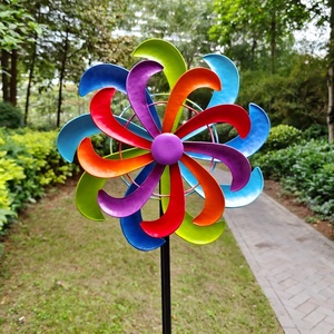 Ornements de jardin en métal cinétique double RSF, fleurs colorées, 35 éoliennes à vent, diamètre 38 cm, modèle facile à installer # 53 - Product Image 2
