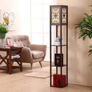 Lampe sur pied de style chinois moderne, simple et en bois, pour chambre à coucher, avec étagère - Product Image 4