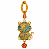 Nouveau porte-clés chinois style zodiaque Cheval en gourde, pendentif exquis en brocart Song double face, breloque de sac animal du zodiaque chinois
