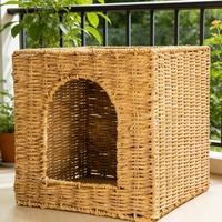 Boîte de rangement tressée pour chat, Niche tressée toutes saisons pour chat, Niche pour chat de salon au sol