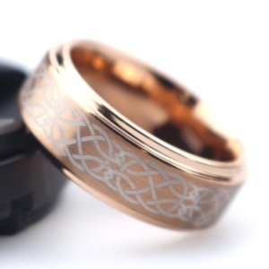 Anello con nodo celtico POYA anello in tungsteno da uomo fede nuziale celtica anello irlandese Unisex placcato <span class=keywords><strong>oro</strong></span> rosa - Product Image 5