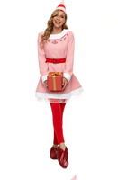 Costume de cosplay complet pour couple d'elfes de Noël, costume d'elfe vert long pour homme, robe rose pour femme, pour fête de Noël, tenue de jeu de rôle pour couple