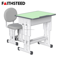 Ensemble de bureau d'école moderne vert réglable en hauteur, bureau d'étudiant rembourré pour salle de classe, table d'étude ergonomique avec boîte à livres et rangement