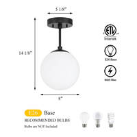 Globe Moderne d'Intérieur Proche des Plafonniers Lumière Semi-affleurante Noire pour Chambre à Coucher Salon Cuisine