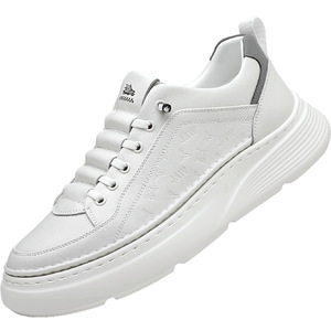 White Men's <b>Slip</b>-<b>On</b> <b>Sneakers</b> Genuine Leather Round Toe Platform Cushioned Spring Casual Shoes - Product Image 5