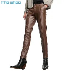 Custom Light Weight Skinny Fit Smoothly Leather Pants Men In Brown